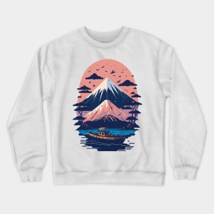 Serene Mount Fuji Sunset Peaceful River Scenery Crewneck Sweatshirt